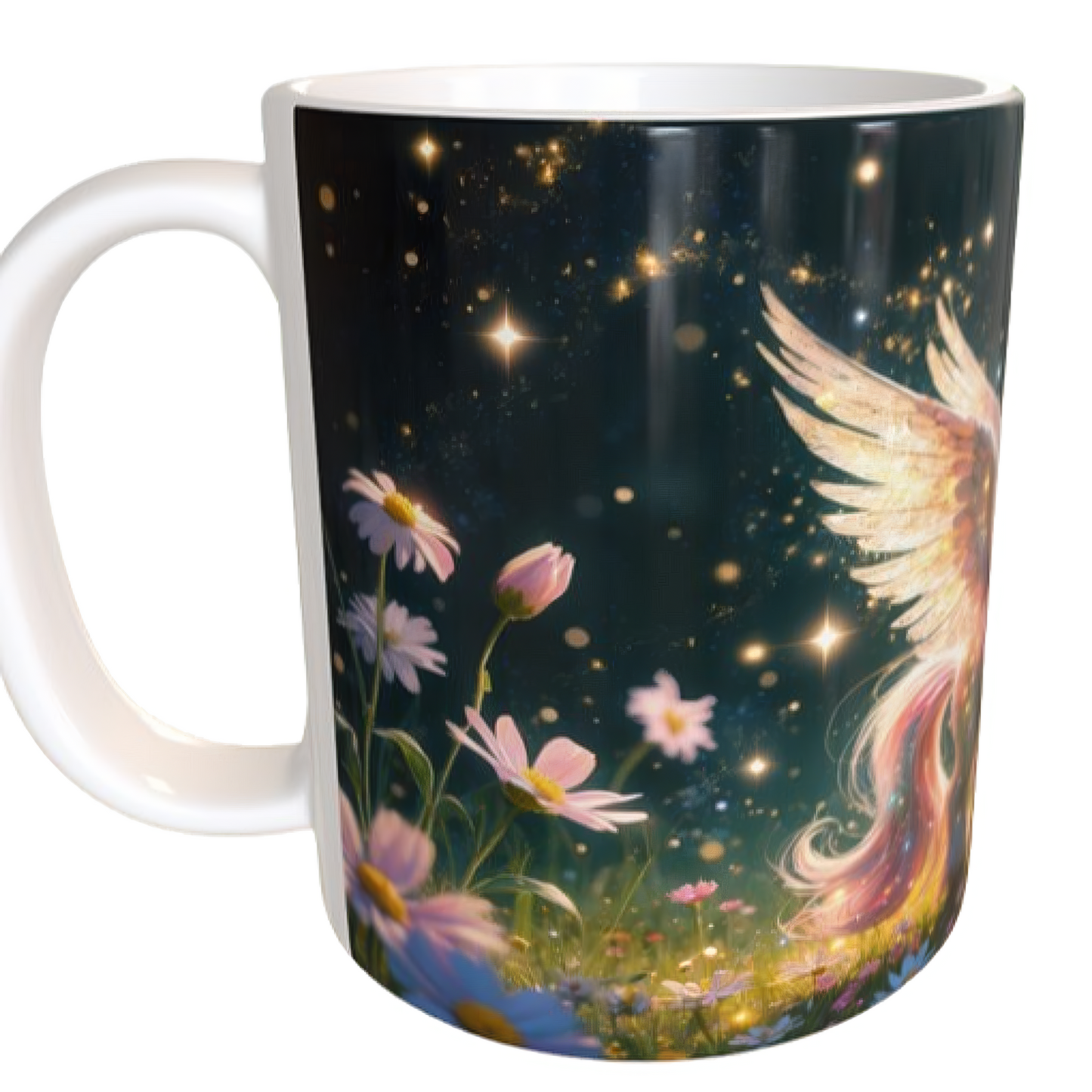 Magische Einhorn-Tasse 330ml – Süßes Baby-Einhorn mit Flügeln & Glitzer bei Nacht – Märchenhafte Tasse für Kinder & Einhornfans – Becherbude®