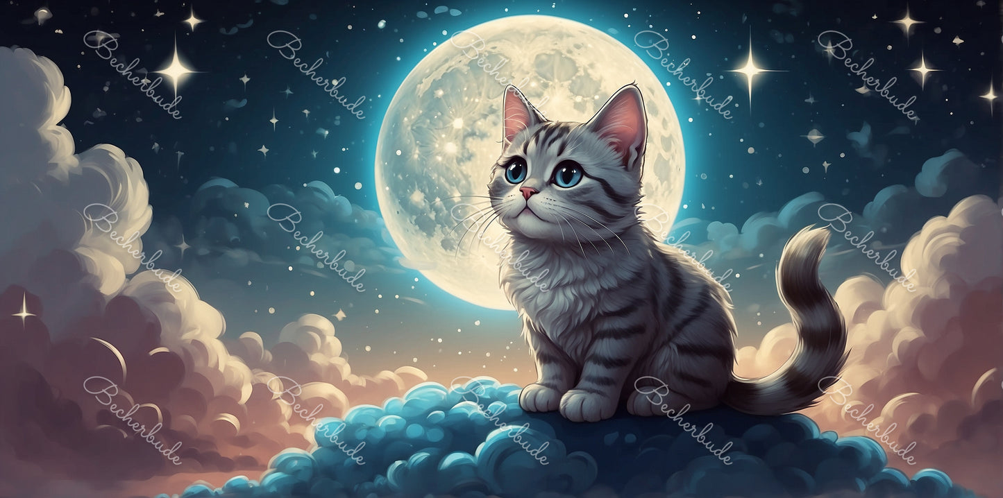 "Ein magischer Moment: Die kleine Katze im Licht des Vollmonds"