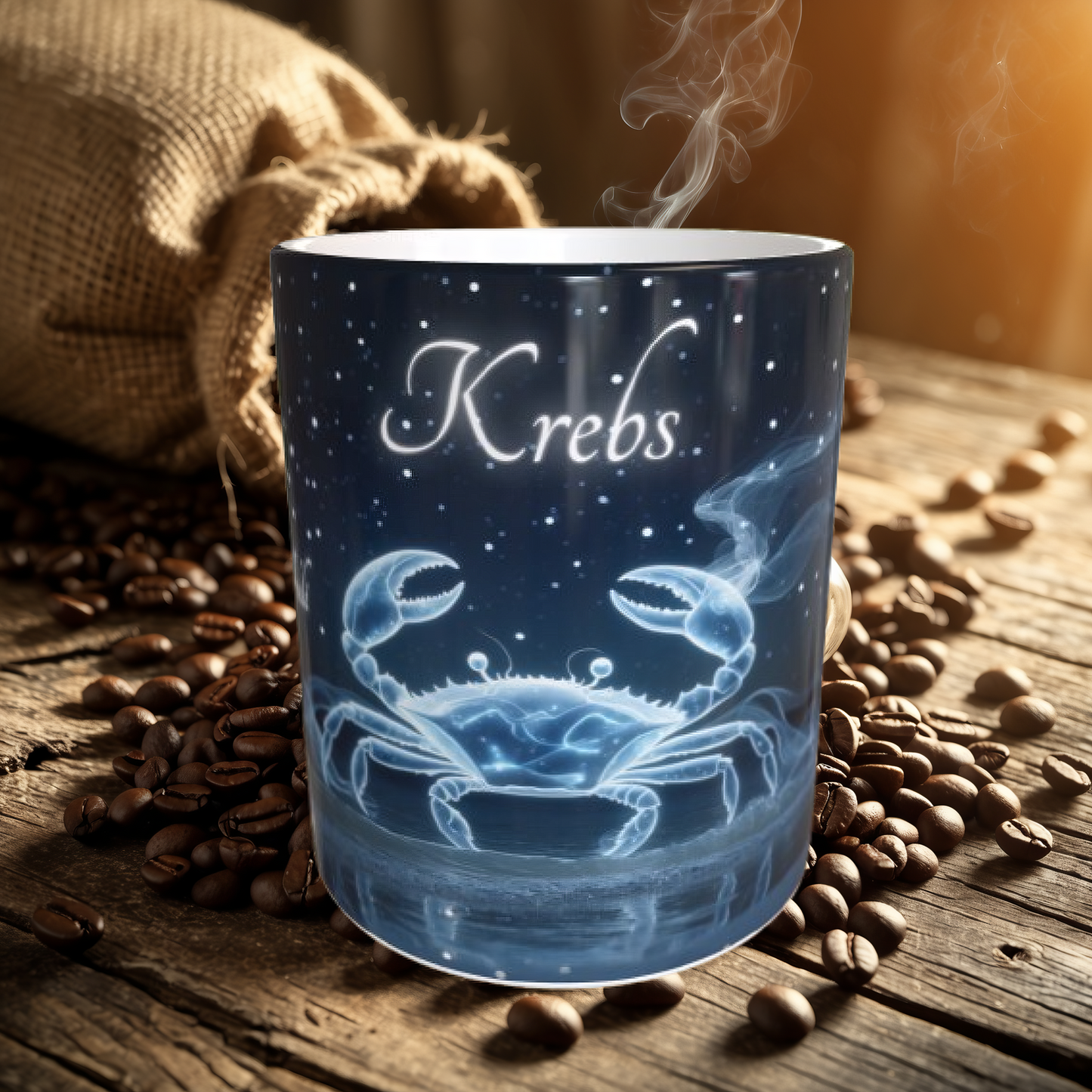 Sternzeichen Krebs als Tassenmotiv – astrologische Krebs-Tasse mit Eigenschaften: Emotional, Intuitiv, Einfühlsam – Geschenk für Juni/Juli-Geborene – 330ml Keramiktasse