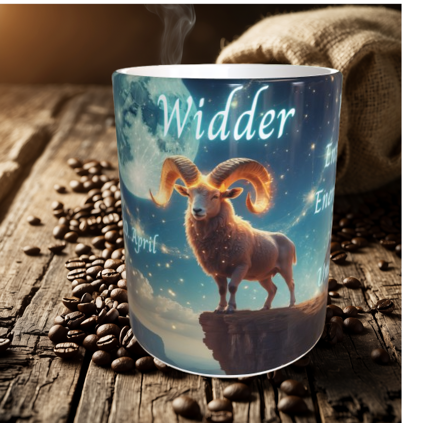 Sternzeichen Tasse WIDDER – 330ml – Astrologie Tasse mit Eigenschaften & Symbol – Geschenkidee für Widder-Geborene – Becherbude®