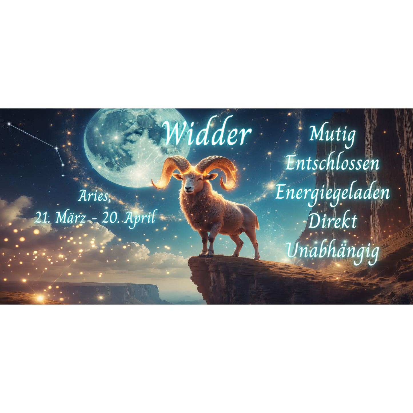 Sternzeichen Tasse WIDDER – 330ml – Astrologie Tasse mit Eigenschaften & Symbol – Geschenkidee für Widder-Geborene – Becherbude®