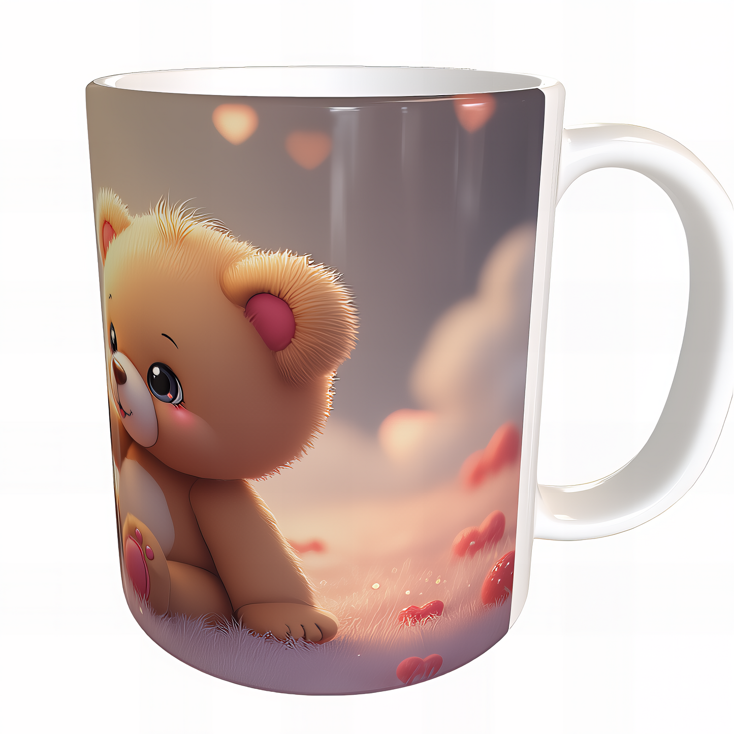 Kuschelzeit mit Herzchenregen – Süßer Teddybär auf Wolkenwiese 🌈❤️🧸