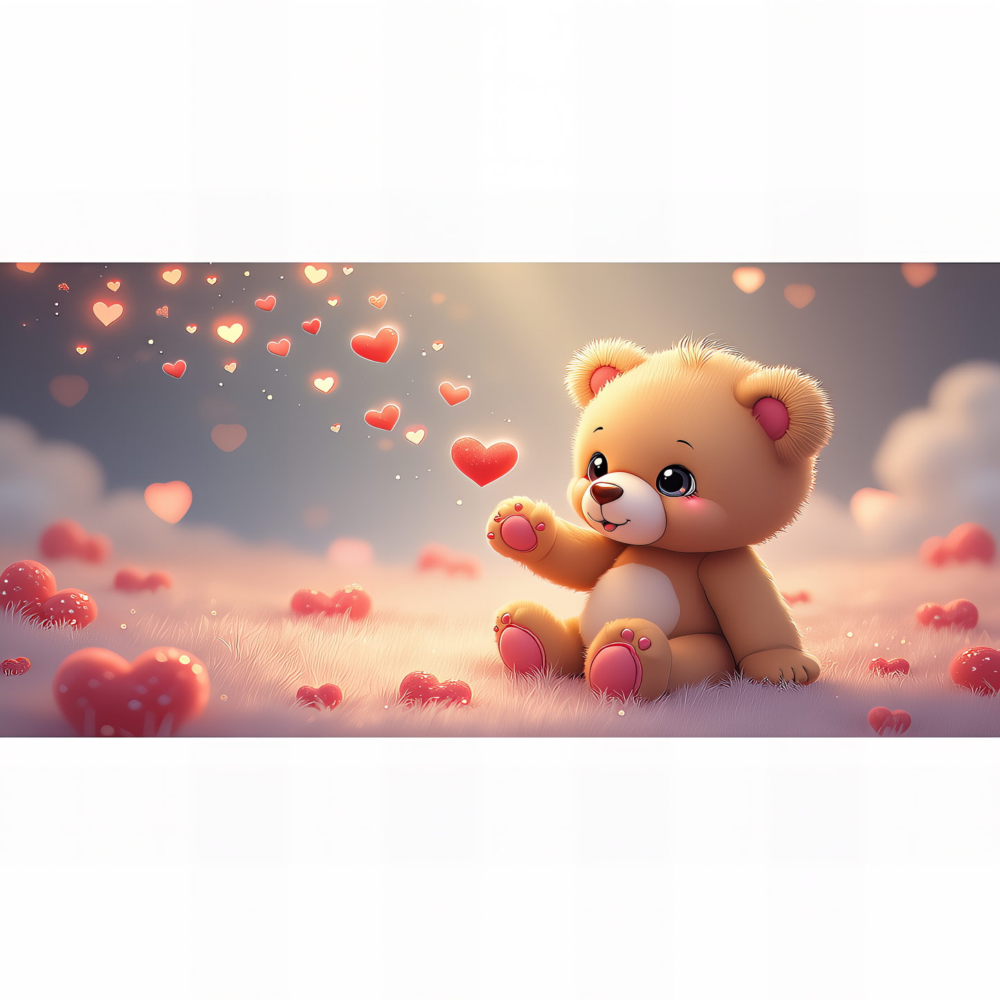 Kuschelzeit mit Herzchenregen – Süßer Teddybär auf Wolkenwiese 🌈❤️🧸