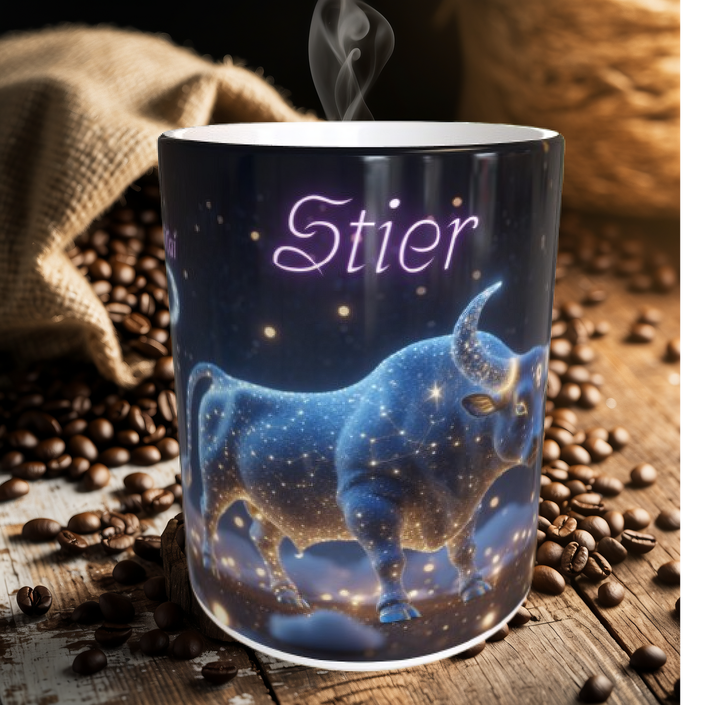 Sternzeichen Tasse STIER – 330ml – Astrologie Tasse mit Eigenschaften & Symbol – Geschenkidee für Stier-Geborene – Becherbude®