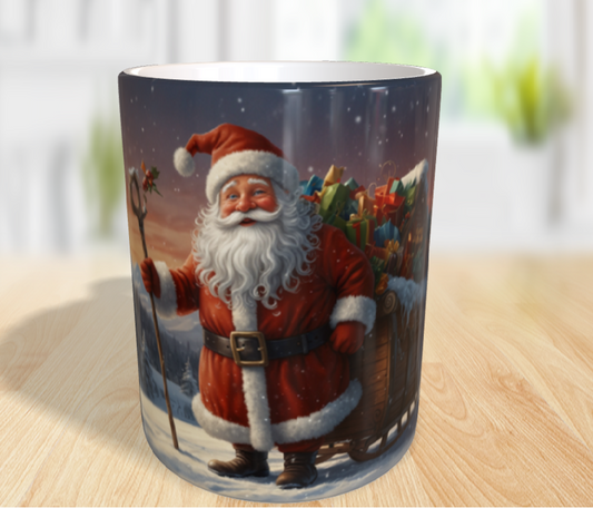 "Fröhlicher Weihnachtsmann in der verschneiten Märchenwelt"