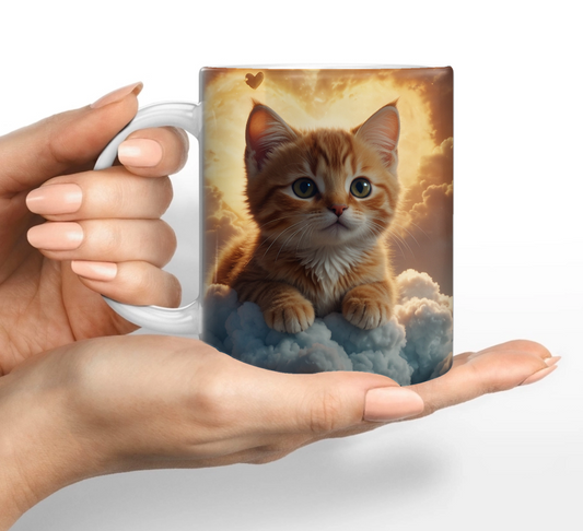 "Herzenswärme im Himmel: Eine Katze auf Wolken der Liebe"