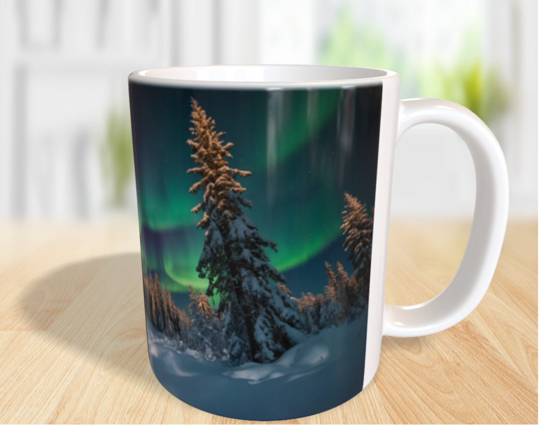 "Zauber des Nordens: Polarlichter über der Winterlandschaft"