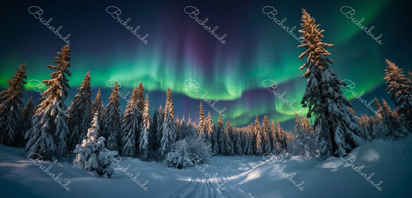"Zauber des Nordens: Polarlichter über der Winterlandschaft"