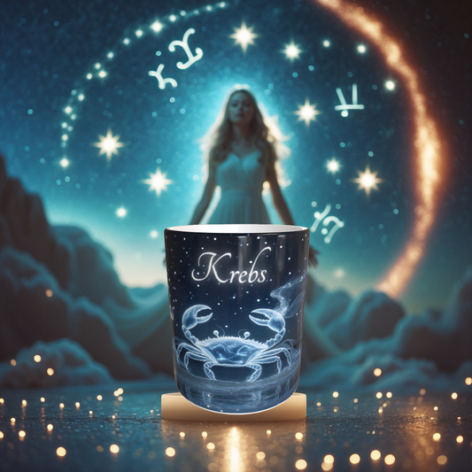 Sternzeichen Krebs als Tassenmotiv – astrologische Krebs-Tasse mit Eigenschaften: Emotional, Intuitiv, Einfühlsam – Geschenk für Juni/Juli-Geborene – 330ml Keramiktasse