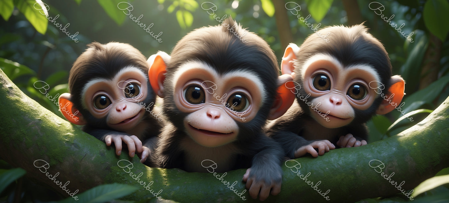 "Drei kleine Herzen, vereint im Dschungel der Liebe" 🐒❤️