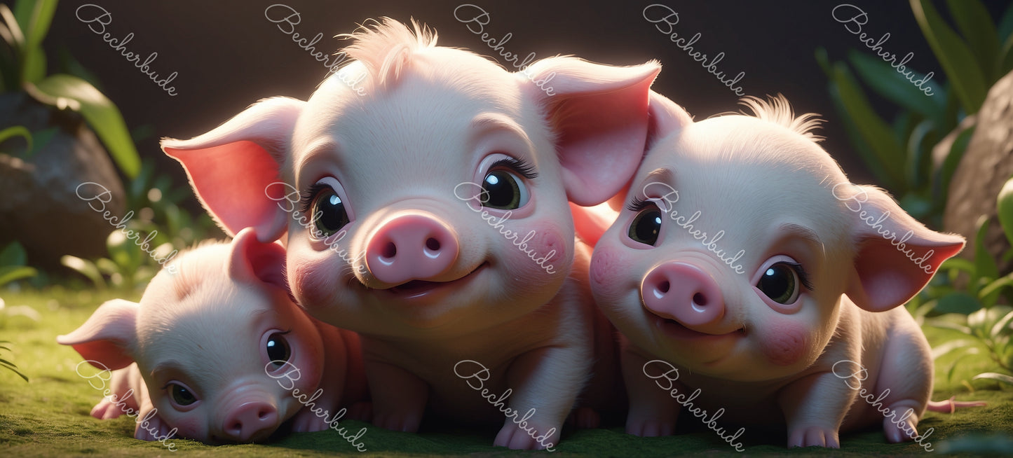 "Drei kleine Glücksbringer – Schweinchengeschwister voller Liebe" 🐷❤️