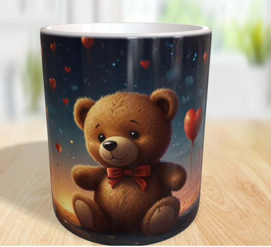 "Teddy im Herzballon-Himmel: Ein Moment voller Magie"