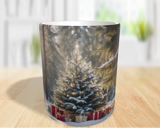 "Ein funkelnder Weihnachtsbaum in winterlicher Morgenruhe"