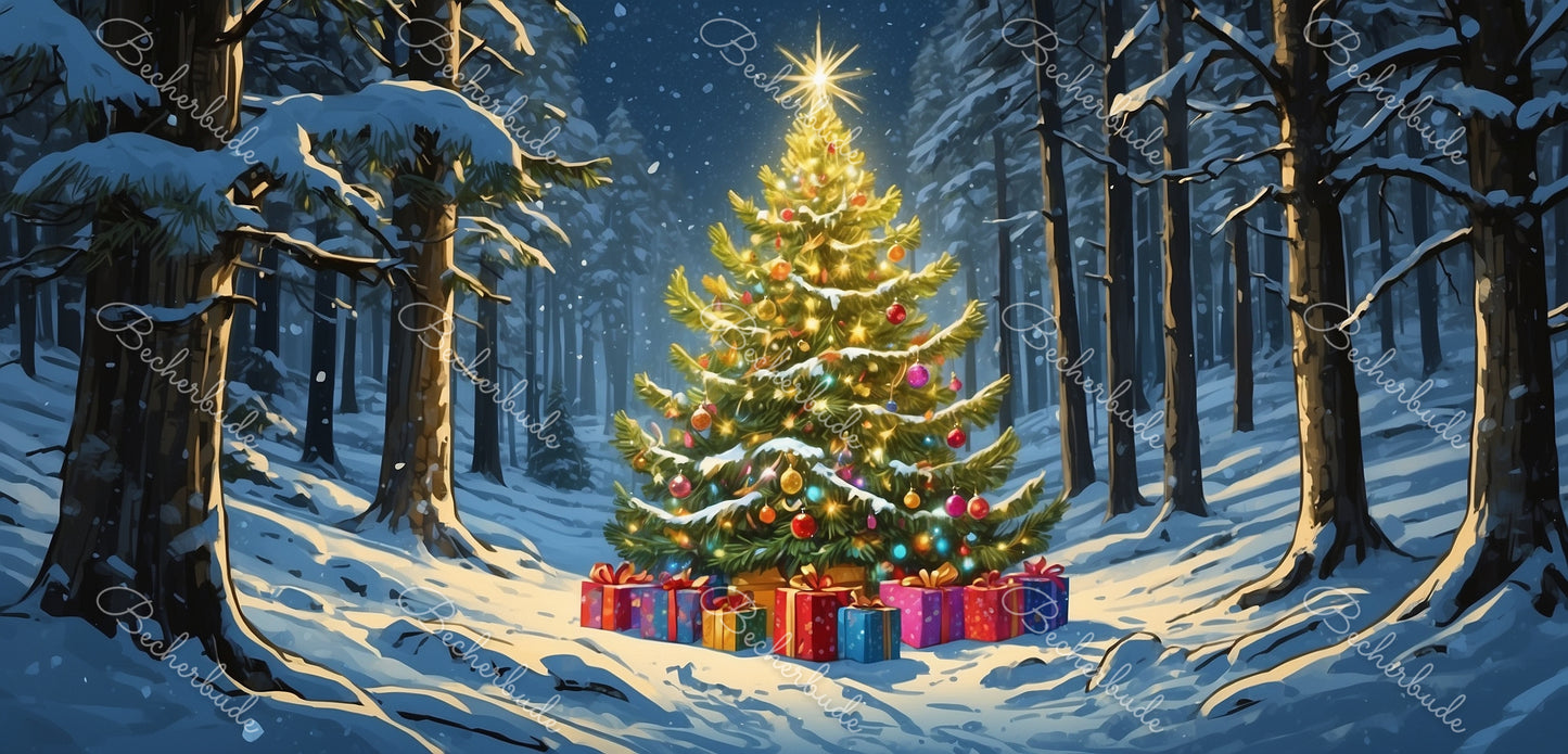 "Ein festlich geschmückter Weihnachtsbaum im zauberhaften Winterwald"