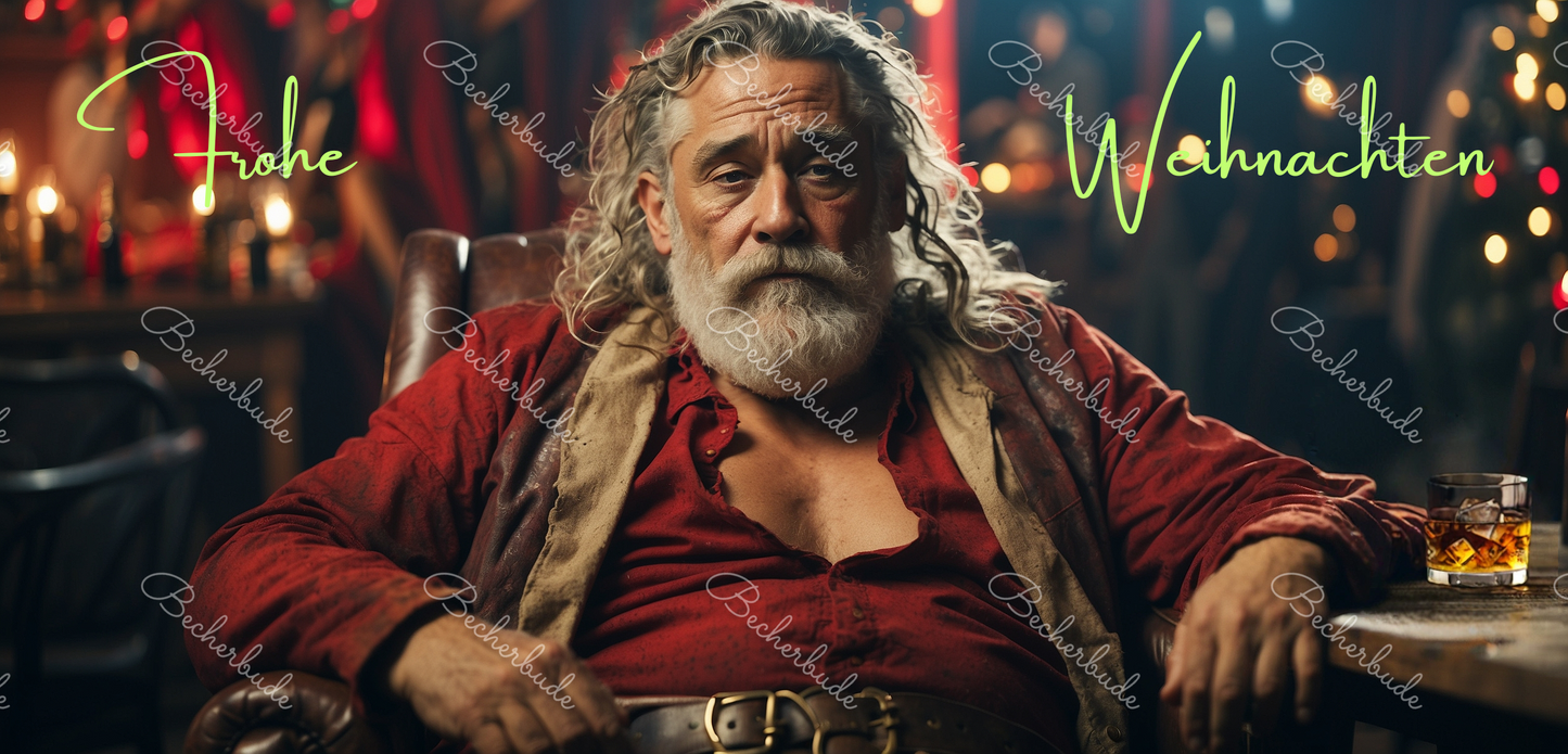 "Der Weihnachtsmann nach der Arbeit: Ein Moment der Ruhe mit einem Glas Whisky"